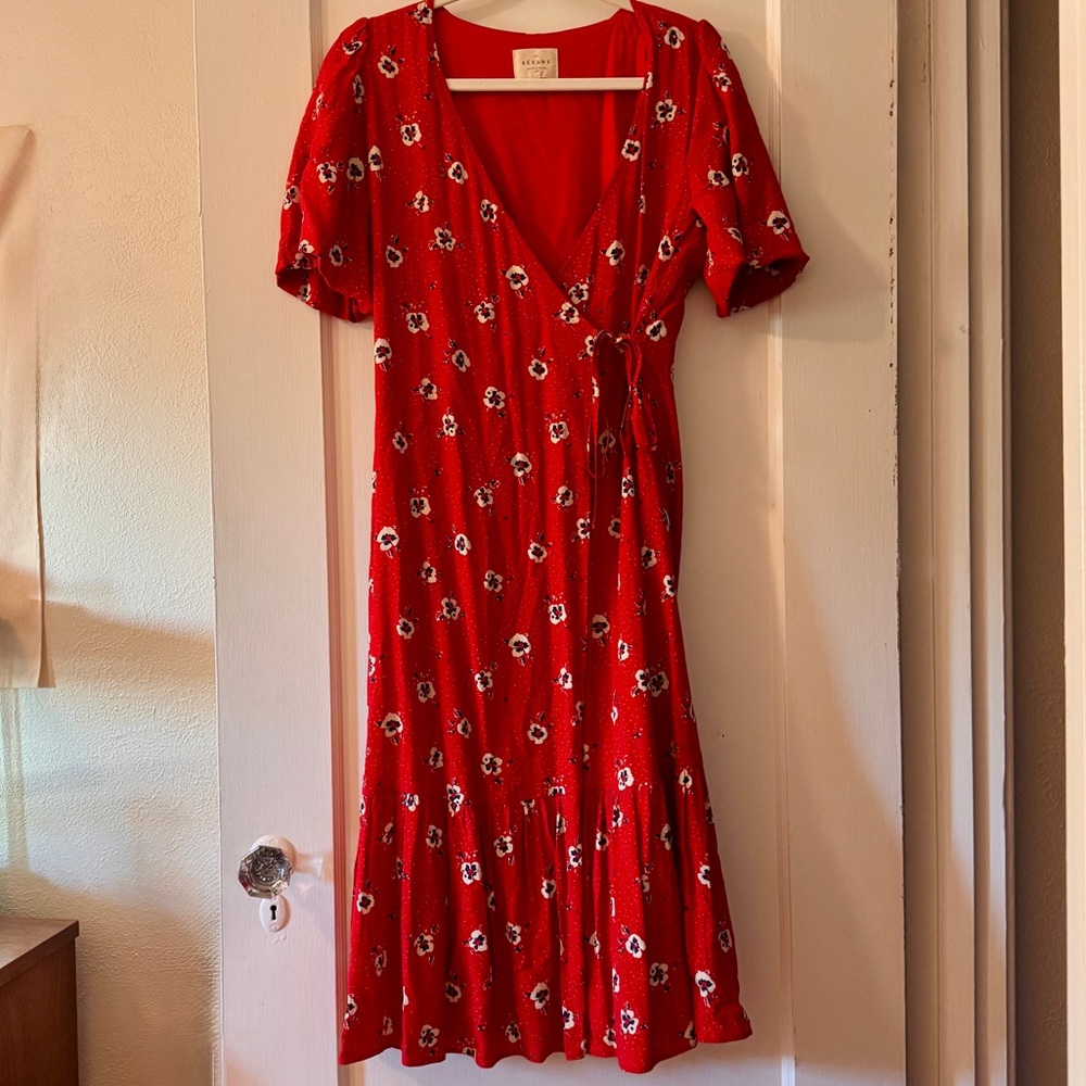 Sezane Laura Wrap Dress in Red Bouquet - Picture 3 of 7